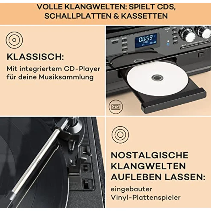 Oakland Retro-Stereoanlage FM BT-Funktion Vinyl CD Kassette MP3 Mit DAB+-FM Radio – Bild 5
