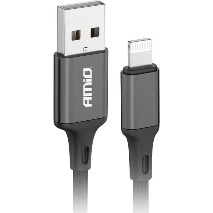 AMiO USB-Ladekabel 03901, 1 m langlebiges USB-A auf Lightning Kabel, Schwarz, 2A Schnellladefunktion, 480 Mbit/s Datenübertragung