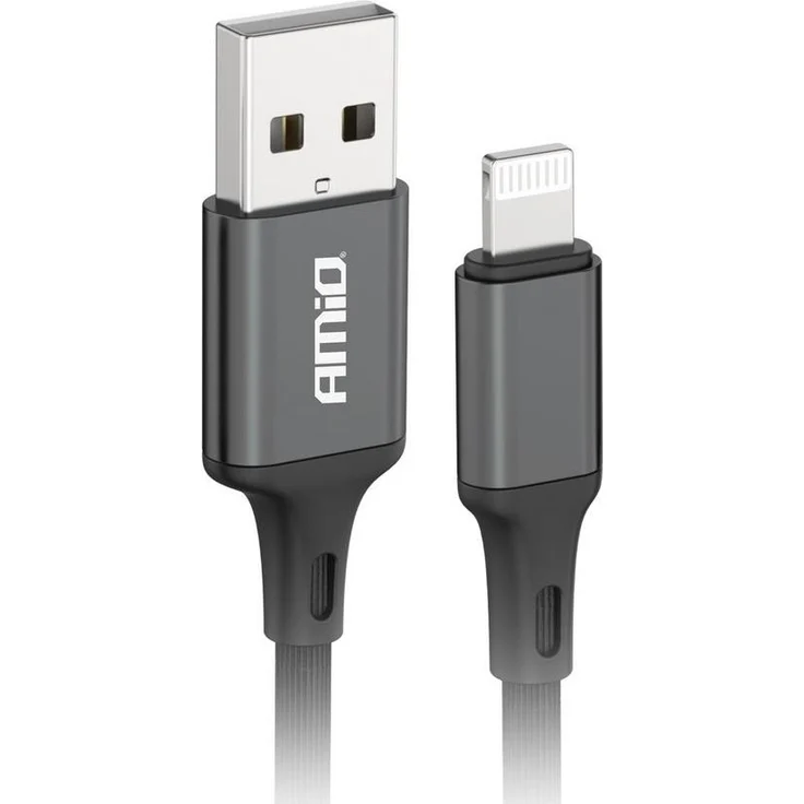 AMiO USB-Ladekabel 03901, 1 m langlebiges USB-A auf Lightning Kabel, Schwarz, 2A Schnellladefunktion, 480 Mbit/s Datenübertragung