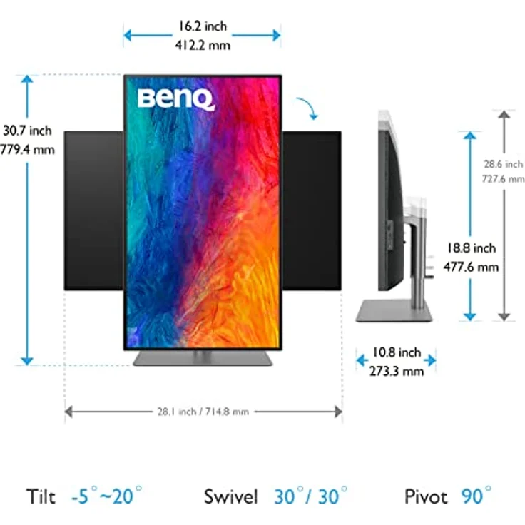 BenQ PD3220U Grafiker Monitor (AQCOLOR Technologie, 32 Zoll, 4K UHD, IPS, P3 Farbraum, Thunderbolt /USB-C-Laden, DP / HDMI, KVM, Hardware kalibriert, Höhenverstellbar), MacBook kompatibel – Bild 3