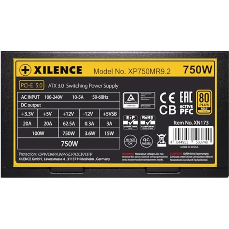Xilence XP750MR9.2 750W leises PC Netzteil, ATX 3.0 PCI-E Gen 5.0, 80+ Gold, Semi Modular, Gaming, edle Flachbandkabel, 1x20+4PIN, 1x4+4PIN, 1x8PIN, 1xVHPWR, 3xPCI-E 6+2PIN, 3xIDE, 6xSATA, schwarz – Bild 5