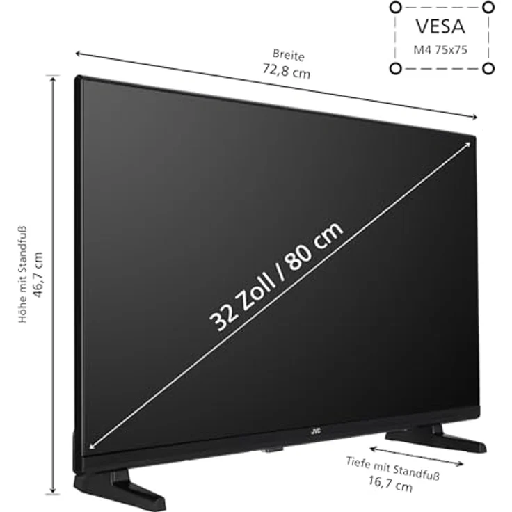 JVC LT-32VH4355 32 Zoll Fernseher (HD-Ready, LED TV, Triple-Tuner, HDMI, USB) schwarz [2024] – Bild 2