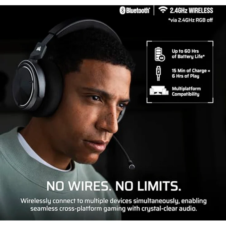 Corsair Virtuoso Max Wireless, Gaming Headset mit Dolby Atmos, aktiver Geräuschunterdrückung, Schwarz – Bild 5