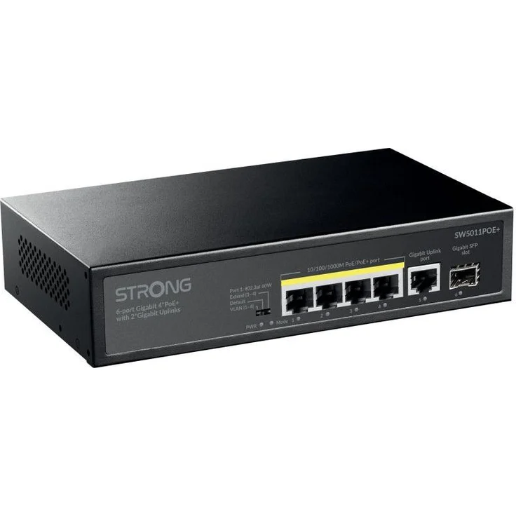 Strong Switch 4 Porte Gigabit POE (SW5011POE+), 6 Ports Netzwerk Switch, Grau