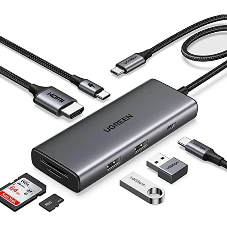 UGREEN Revodok Pro 107 USB C Docking Station 10Gbps USB-C & USB-A Ports USB 3.2 gen 2, 4K HMDI, PD100W, SD/TF USB C Hub - Kompatibel mit iPhone 15, MacBook, iPad, Surface, Steam Deck, Galaxy S24 usw.