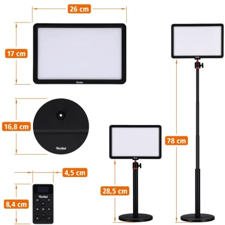 Rollei Lumis Key-Light Pro, LED Videolicht inkl. Tischstativ und Einer Fernbedienung am Kabel. Große Bi-Color Desktop-Leuchte mit 192 dimmbaren LED´s (96 Warmweiss + 96 Kaltweiss) – Bild 5