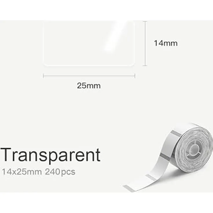 NIIMBOT D11 Etikettenband - Transparente Aufkleber Wasserdicht Reißfest Ersatz für D11/D110 Etikettendrucker Office & Home (14 × 25 mm)