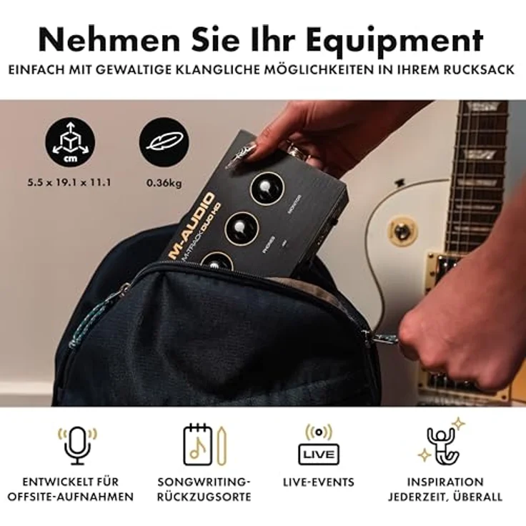 M-Audio M-Track Duo HD Producer Pack, 2-Kanal USB Audio Interface mit M100 Kondensatormikrofon und HDH41 Studio Monitoring Kopfhörern für Aufnahmen, 24-Bit/192kHz, schwarz – Bild 8