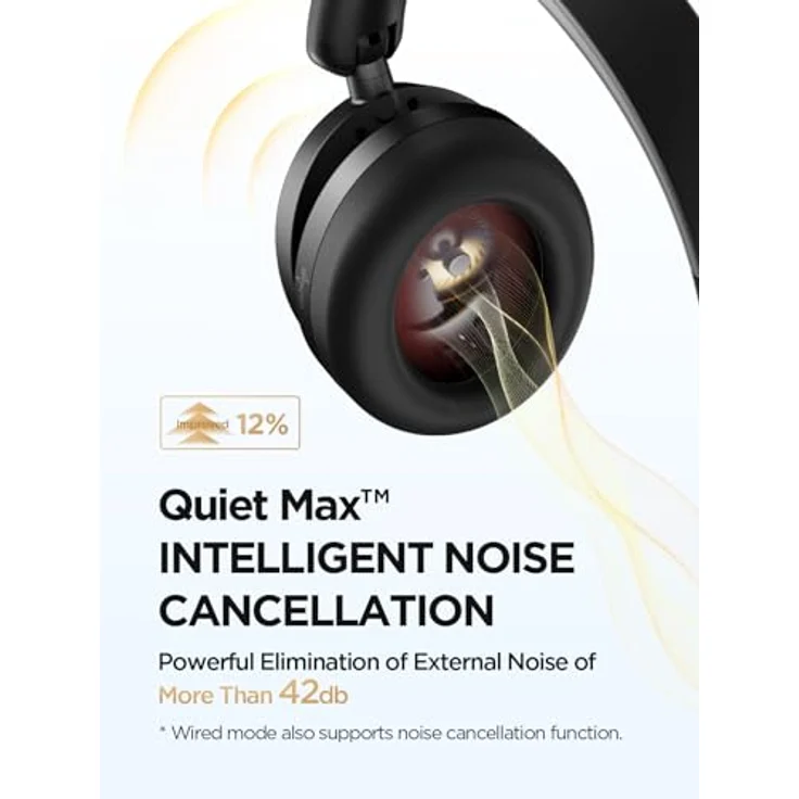 1MORE SonoFlow Pro Over-Ear Kopfhörer Kabellos, LDAC Hi-Res Wireless Audio, Active Noise Cancelling, 100H Spielzeit, Schnellladung, 3.5MM Kabel, Bluetooth 5.4, KI Anruf Geräuschunterdrückung (Schwarz) – Bild 4