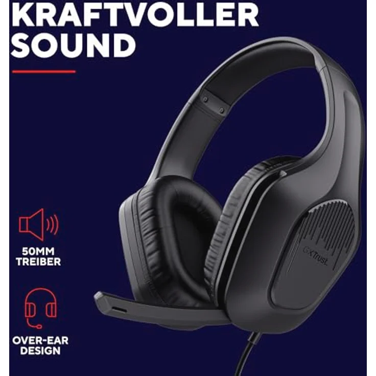 Trust Gaming GXT 418 Rayne Leichtes Gaming Headset für PC Xbox PS4 PS5 Switch Mobile, 50-mm-Treiber, 2-m-Kabel, 3,5-mm-Audioanschluss, Schwarz – Bild 5