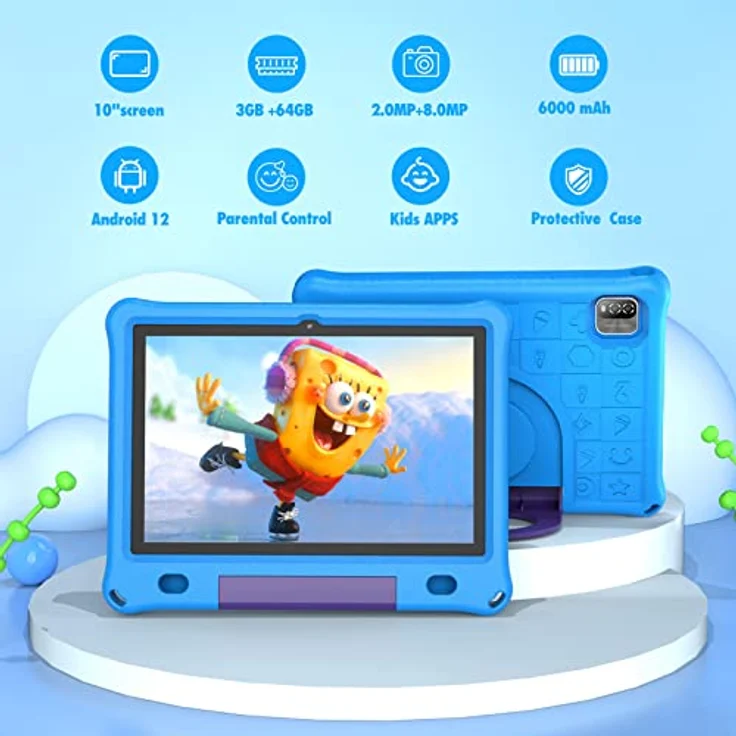 Lipa WQ01 Kinder Tablet Blau 10,1 Zoll - Kids Tablet - 64 GB Speicher - 3 GB Arbeitsspeicher - Großer Bildschirm - Mit vorinstallierter Spiele-Software - Play Store - Einstellbarer Kinderschutz – Bild 5