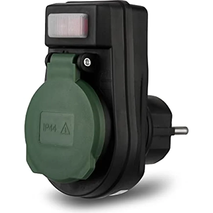 REV Gartensteckdose Außen Steckdosen-Schalter, 3680 Watt, IP44, 230V, schwarzes Gehäuse mit beleuchtetem Schalter – Bild 1