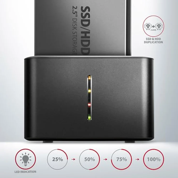 Axagon ADSA-D25 SuperSpeed USB DUAL 2.5" SSD/HDD Mini Dock, Aluminium, unterstützt 2x 2.5" SATA II/III, eigenständige Klonfunktion, Schwarz – Bild 3