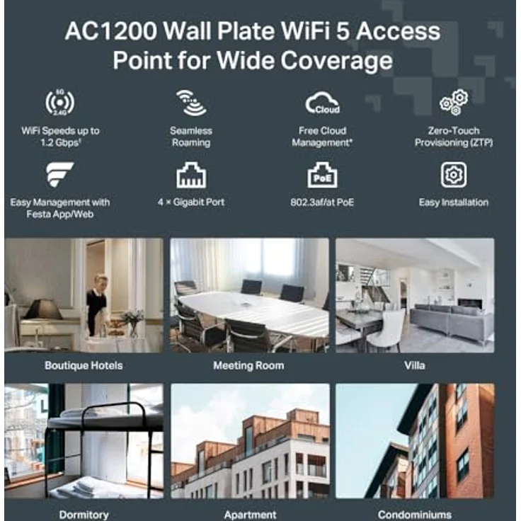 TP-Link Festa F52-Wall Access Point AC1200, Kostenlose Cloud-Verwaltung, Gigabit-Port, Wandplattenmontage, MU-MIMO, Schwarz – Bild 5