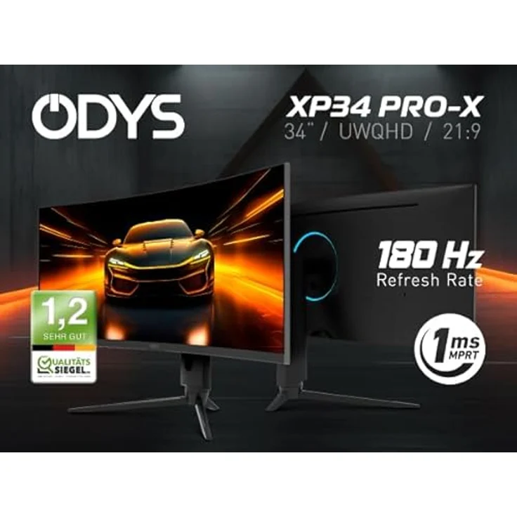 Odys Gaming Monitor XP34 PRO-X - 34 Zoll (86 cm), Curved (1500R), 180 Hz, UWQHD (3.440x1.440 px), 1 ms Reaktionszeit (MPRT), HDR, FreeSync/G-Sync komp., Eye Care, HDMI, DP, 3,5mm Audio – Bild 4