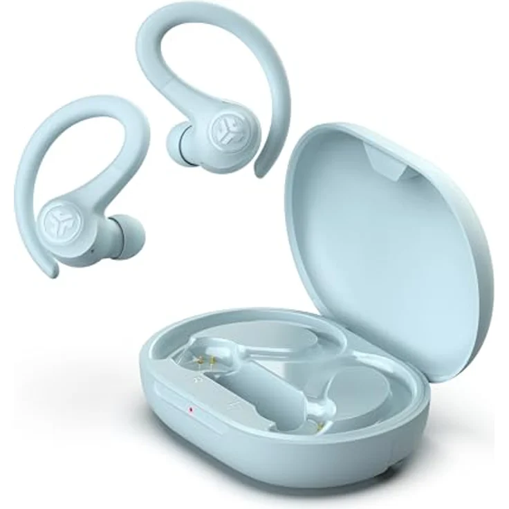 JLab Go Air Sport+ Bluetooth Kopfhörer, 35+ Std. True Wireless In Ear, IP55 schweißresistent, USB-C Ladecase, Be Aware-Modus, Hellblau – Bild 1