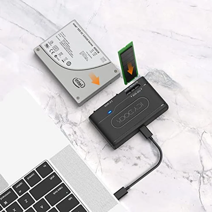 ICY DOCK EZ-Adapter MB104U-1SMB - 1x 2,5" SATA oder 1x M.2 NVMe/SATA SSD zu USB 3.2 Gen2 externer Adapter 10Gbps schwarz Kabel inklusive – Bild 2