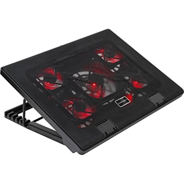Mars Gaming MNBC2, Kühlerbasis für Gaming-Laptops bis 17,35 Zoll, 5 ultraleise Lüfter, rote LED-Beleuchtung, 2 x USB 2.0, schwarz und rot – Bild 1