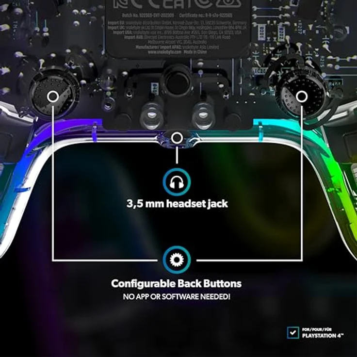 Snakebyte GAMEPAD RGB 4 - Transparenter Wireless Controller für PlayStation 4, einstellbare RGB-Beleuchtung, starker Akku, belegbare Zusatztasten – Bild 4
