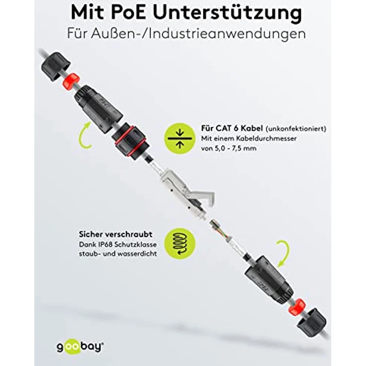 Goobay 44417 Outdoor CAT 6 Kabelverbinder wasserdicht / Kabelmuffe IP68 / LSA Netzwerkkabel Verbinder / 250 MHz Kupplung zur LAN Kabel Verlängerung / AWG 22-26 / STP – Bild 5