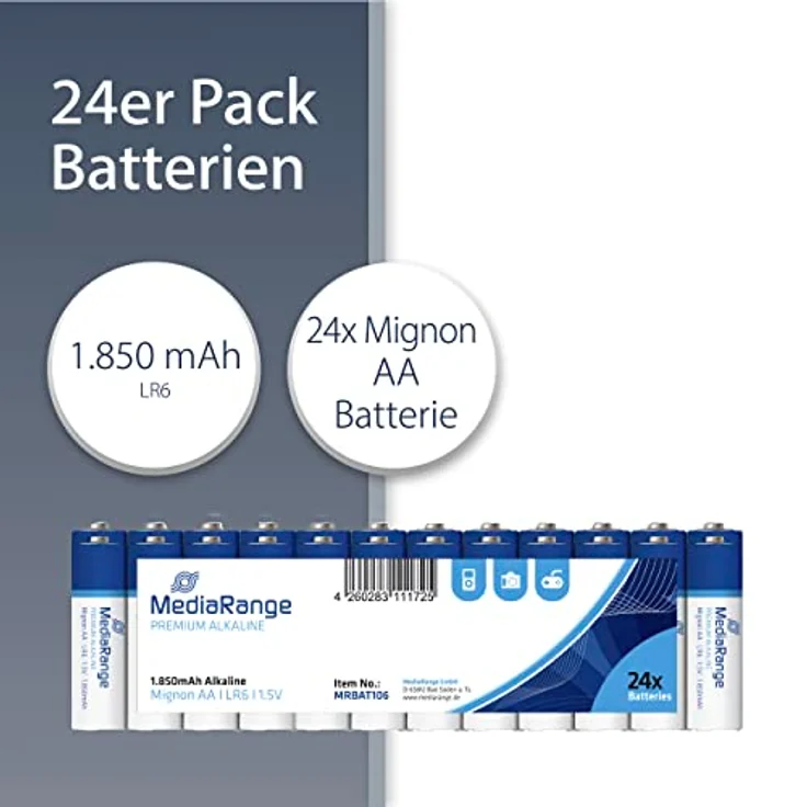 MediaRange LR6 shrink Alkaline Batterien (1,5V, AA) 24-er Pack – Bild 3