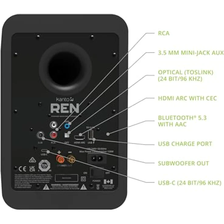 Kanto Ren 200W Powered Speaker System with HDMI ARC Input for TV & Home Theater | USB-C and Bluetooth 5.3 | High/Low Pass Filter | Pair | Matte Black – Bild 3