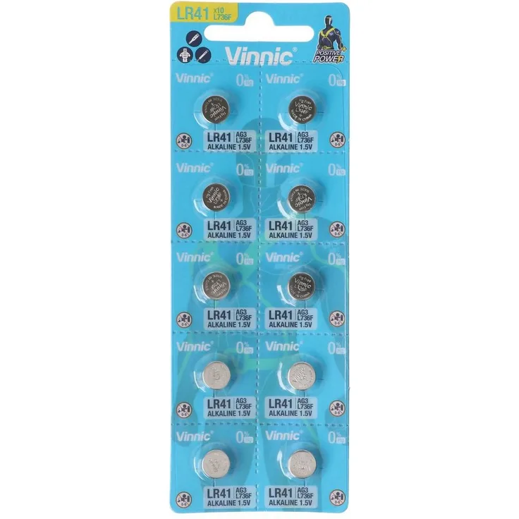 VINNIC 10 Stück Alkaline Batterie AG3 LR41, Knopfzelle mit stabiler Spannung und hoher Leistung