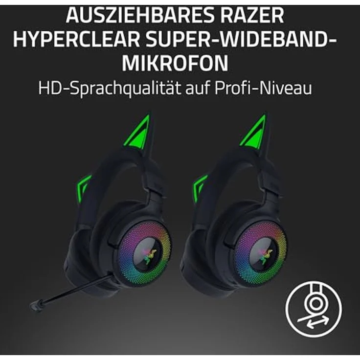 Razer Kraken Kitty V3 Pro, Kabelloses RGB-Gaming-Headset mit reaktiven Katzenohren, Triforce 40mm Treiber, THX Spatial Audio, Hyperspeed Wireless & Bluetooth, Schwarz – Bild 4