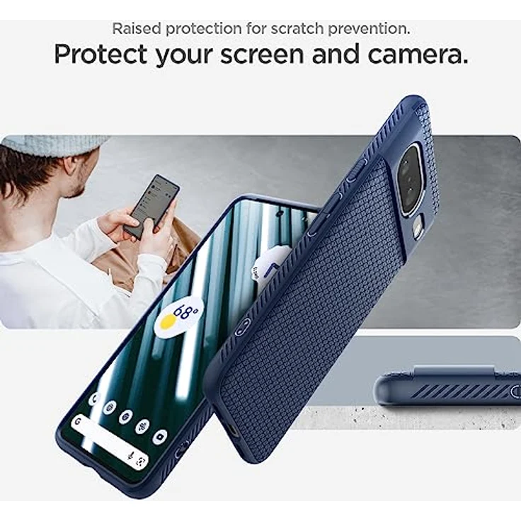 Spigen Liquid Air Hülle Kompatibel mit Google Pixel 8 - Navy Blue, Gemustertes TPU mit Eckschutz und Spider Web - Handyhülle – Bild 5