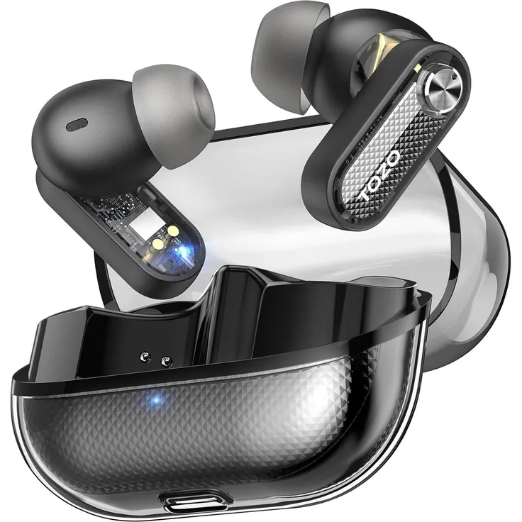 TOZO Crystal Pods In-Ear Kopfhörer mit Bluetooth 5.4, Hybrid ANC, 6 Mikrofone, 35h Spielzeit, App EQ, IPX5 wasserdicht, Premium Sound