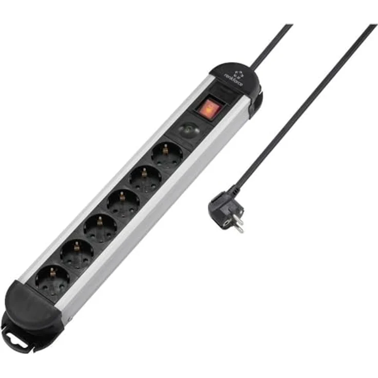 Renkforce RF-6417718 Überspannungsschutz-Steckdosenleiste 6fach Schwarz, Aluminium Schutzkontakt – Bild 1