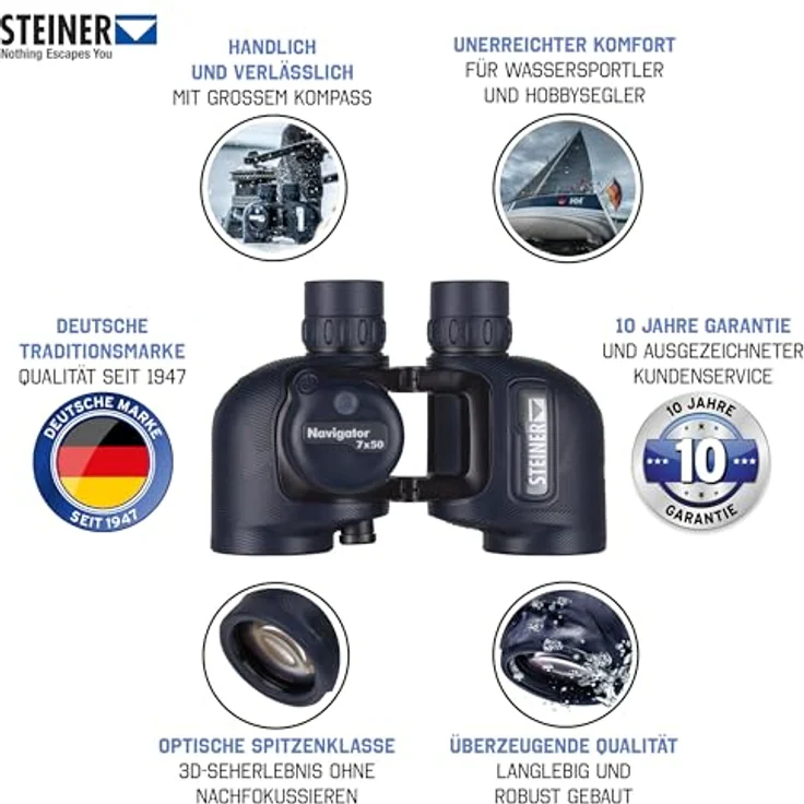 Steiner Marine-Fernglas Navigator 7x50c - HD-stabilisierter Kompass, handlich, für Wassersportler, blau – Bild 2