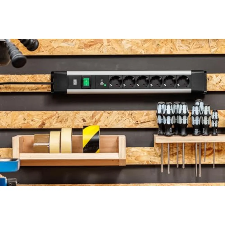 Bachmann CONNECTUS 4xCEE7/3 Steckdosenleiste, 2 m Kabellänge, 1xSchalter, graues Kunststoffprofil mit schwarzen Endkappen – Bild 5