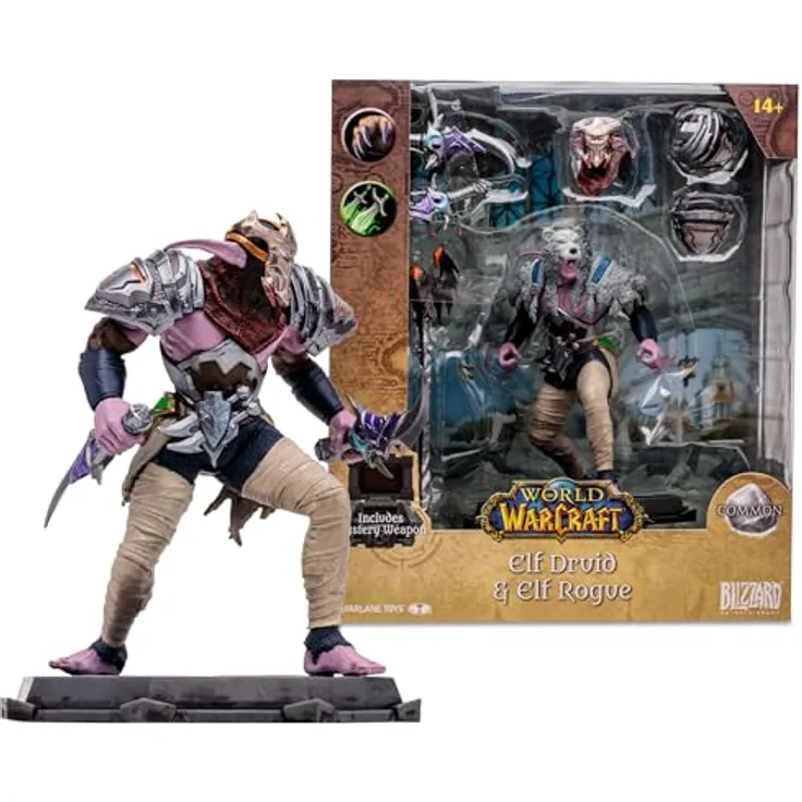 McFarlane World of Warcraft Actionfigur Night Elf: Druid/Rogue 15 cm, beweglich und detailreich, inklusive Base, in bedruckter Fensterbox geliefert