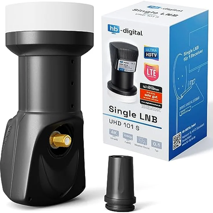 HB-DIGITAL Single LNB LNC Kopf, LTE Protected, für 1 Teilnehmer, Full HD, 3D, 4K UHD, vergoldete Kontakte, wetterfest, Schwarz – Bild 1