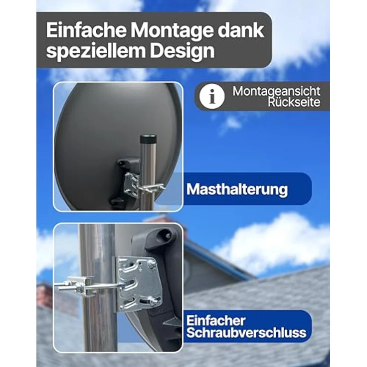 SCHWAIGER Satellitenschüssel Ø 55 cm Stahl Offset Antenne in Ziegelrot, wetterfest, Multifeed geeignet, maximale Empfangsleistung 35,2 dB – Bild 4