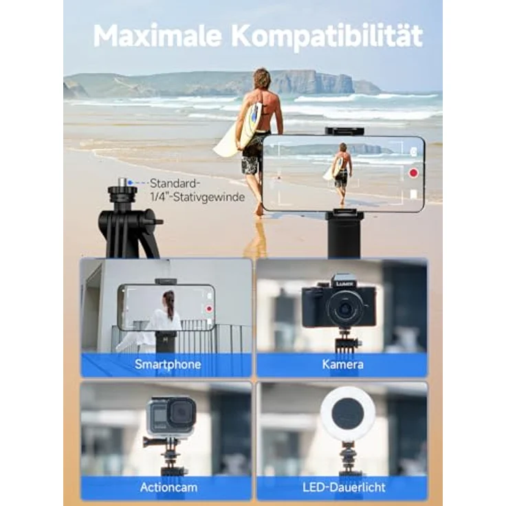 Rollei Easy Creator Quadpod mit AI Tracking, Höhenverstellbar bis 1,63 m, stabile Quadpod-Basis für verwacklungsfreie Videos – Bild 6