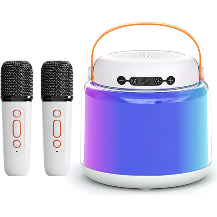 INF Y8 Dual-Mikrofon-Karaoke-Maschine, Bluetooth-Lautsprecher mit HiFi-Sound und 5 Stunden Akkulaufzeit, weiß