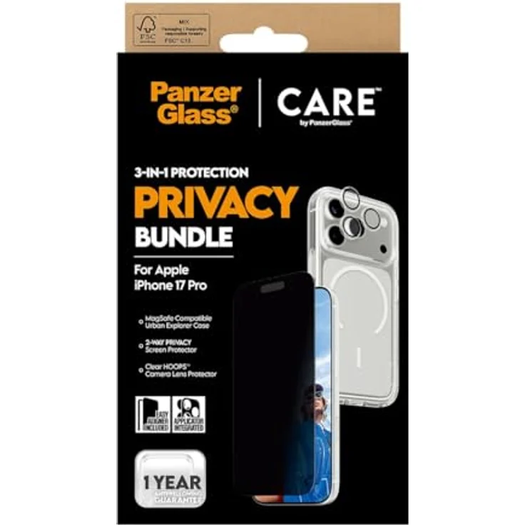 PanzerGlass 3-in-1 Privacy Set, Schutzfolie für Apple iPhone 17, transparent, kratz- und stoßfest, MagSafe-kompatibel – Bild 2