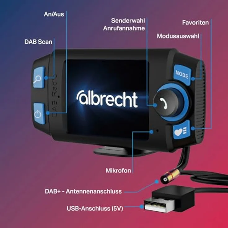 Albrecht DR 55 Mini DAB+ Empfänger, Bluetooth Musikstreaming und Freisprech-Funktion, 2,4" LCD Farb-Display – Bild 3
