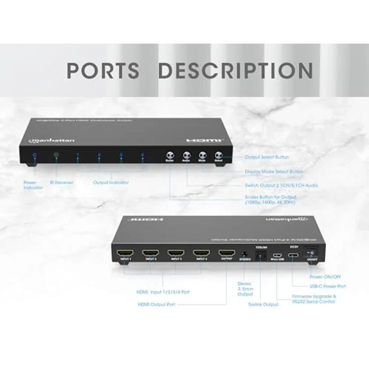 Manhattan 208406 HDMI-Video-Switch, 4K Auflösung, integrierte Skaliertaste – Bild 4