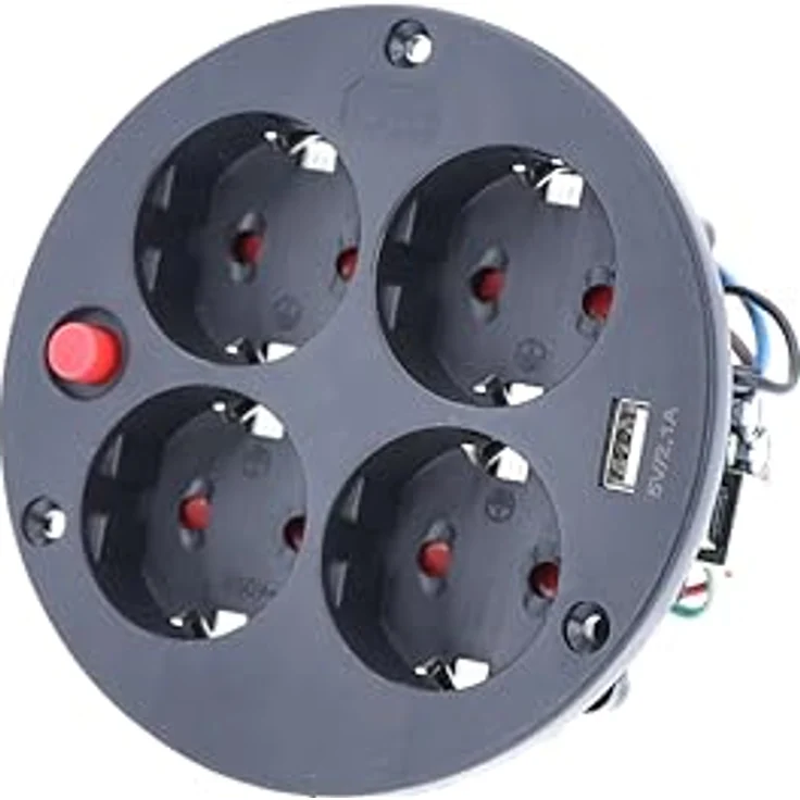as - Schwabe 4-fach-Steckdoseneinsatz für Kabeltrommeln 230V/16A mit USB-Ausgang 5V/2,1A, Thermoschutzschalter, IP20, Schwarz – Bild 2