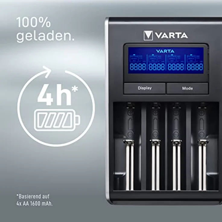 Varta LCD Dual Tech Ladegerät (geeignet für Ni-MH AA-AAA, Li-Ion 18650, 18490, 18350, 17670, 17500, RCR123A - 17335 - 16340, 14500, 10440, per USB ladbare Geräte, Einzelschachtladung) – Bild 7