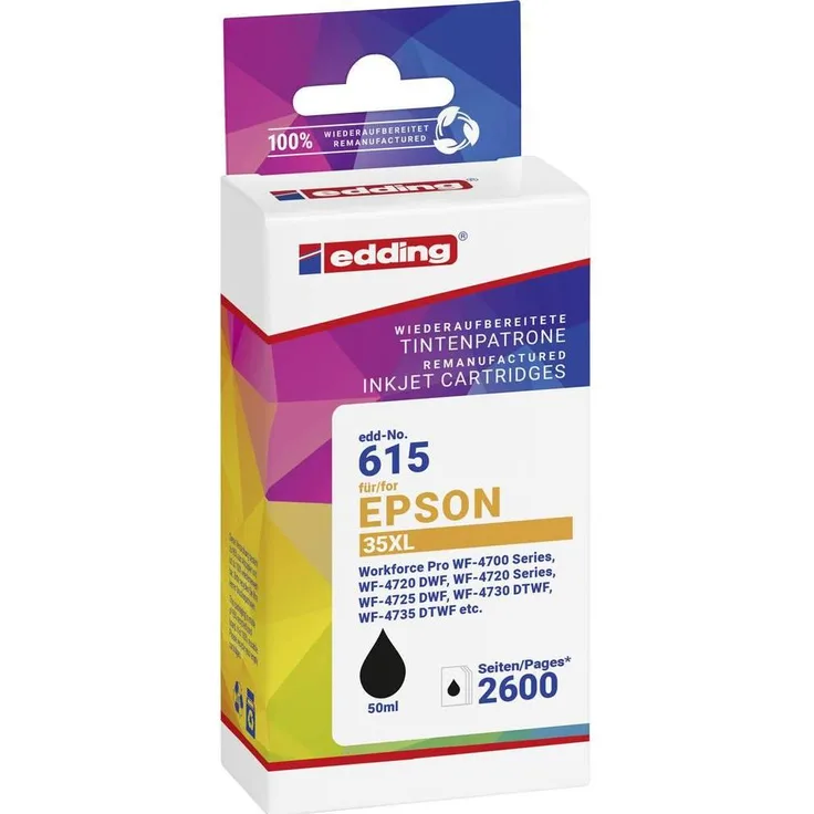 Edding EDD-615 Druckerpatrone, kompatibel zu EPSON 35XL/T3591XL, schwarz, 50 ml, bis zu 2600 Seiten