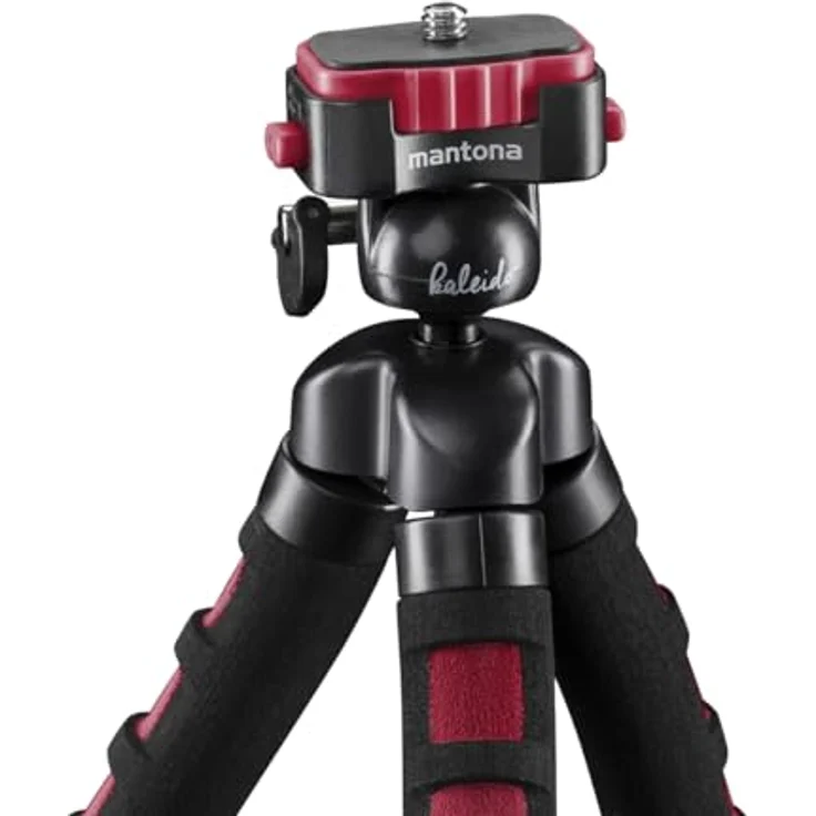 Mantona kaleido Flex leichtes Flex Stativ (mit hochwertigem 360° Kugelkopf, geeignet für Digital und Videokameras, Smartphones und Action Cams) sundown red – Bild 3