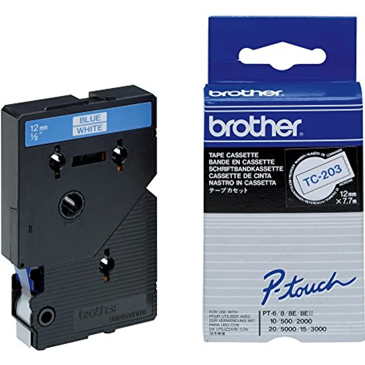 Brother TC203 - Druckerband, weiß/blau, Rolle (1,2 cm x 7,7 m) für P-Touch Modelle – Bild 1