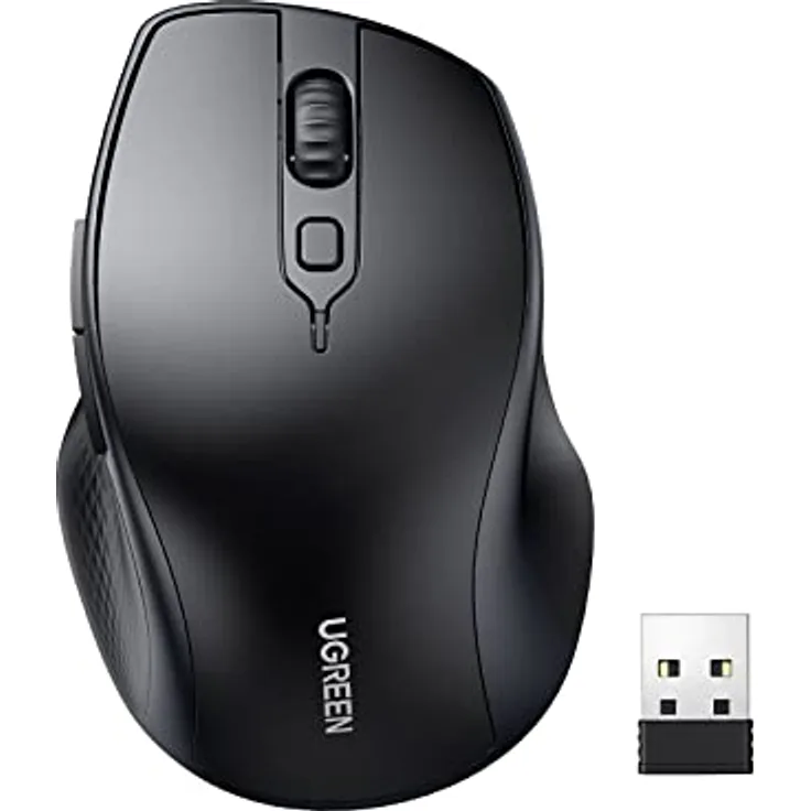 UGREEN Bluetooth Maus kabellos (BT 5.0 + 2.4G), 4000 DPI, 18 Monate Akkulaufzeit, Ergonomische, Schwarz