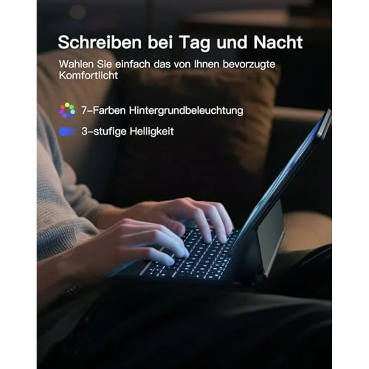 Inateck Tastatur Hülle für iPad 10/11 Generation 2025 A16, mit Touchpad, freitragendem Ständer und 7-farbiger Hintergrundbeleuchtung – Bild 5