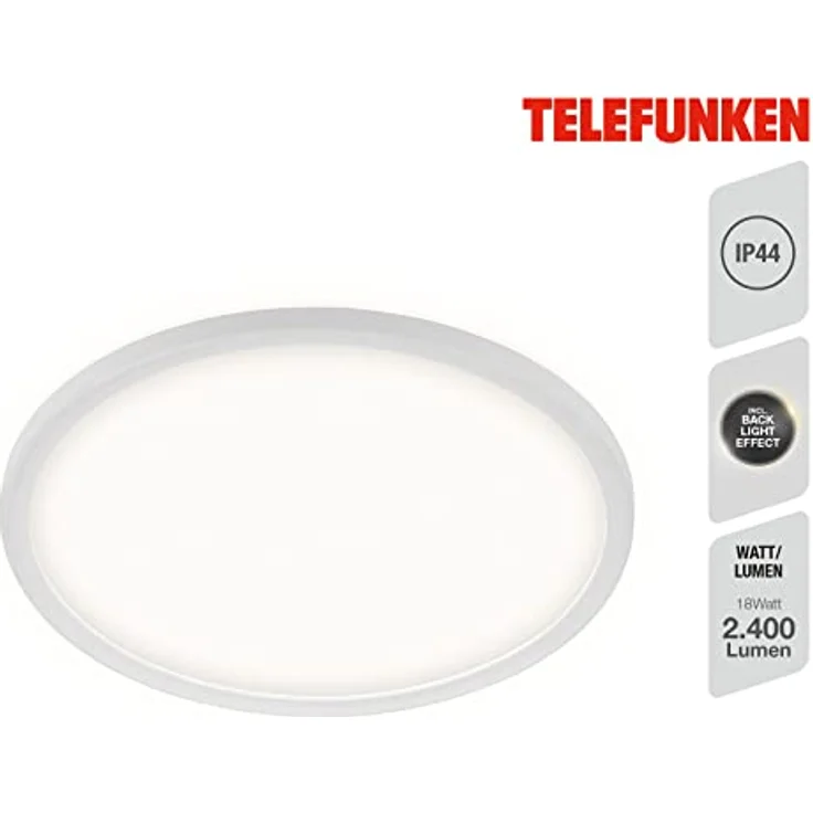 TELEFUNKEN LED Bad Deckenleuchte mit Backlight, IP44 Badezimmerlampe, ultraflach, neutralweißes Licht, Weiß, 290x35 mm (DxH) – Bild 2