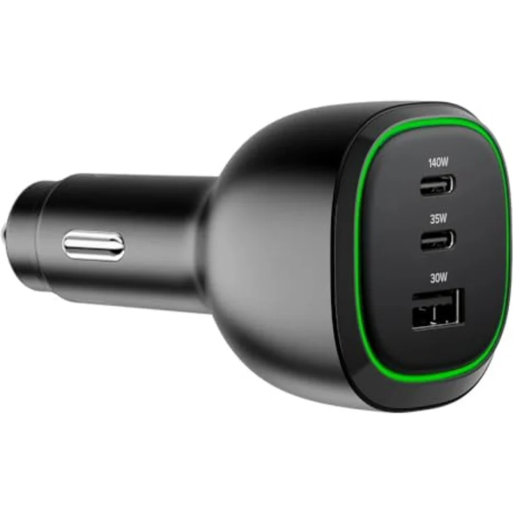 ALOGIC Rapid Power 165W Auto-Netzteil, 3-in-1 Ladegerät mit 2 USB-C und 1 USB-A Anschluss, kompakte Bauweise, Schwarz – Bild 3